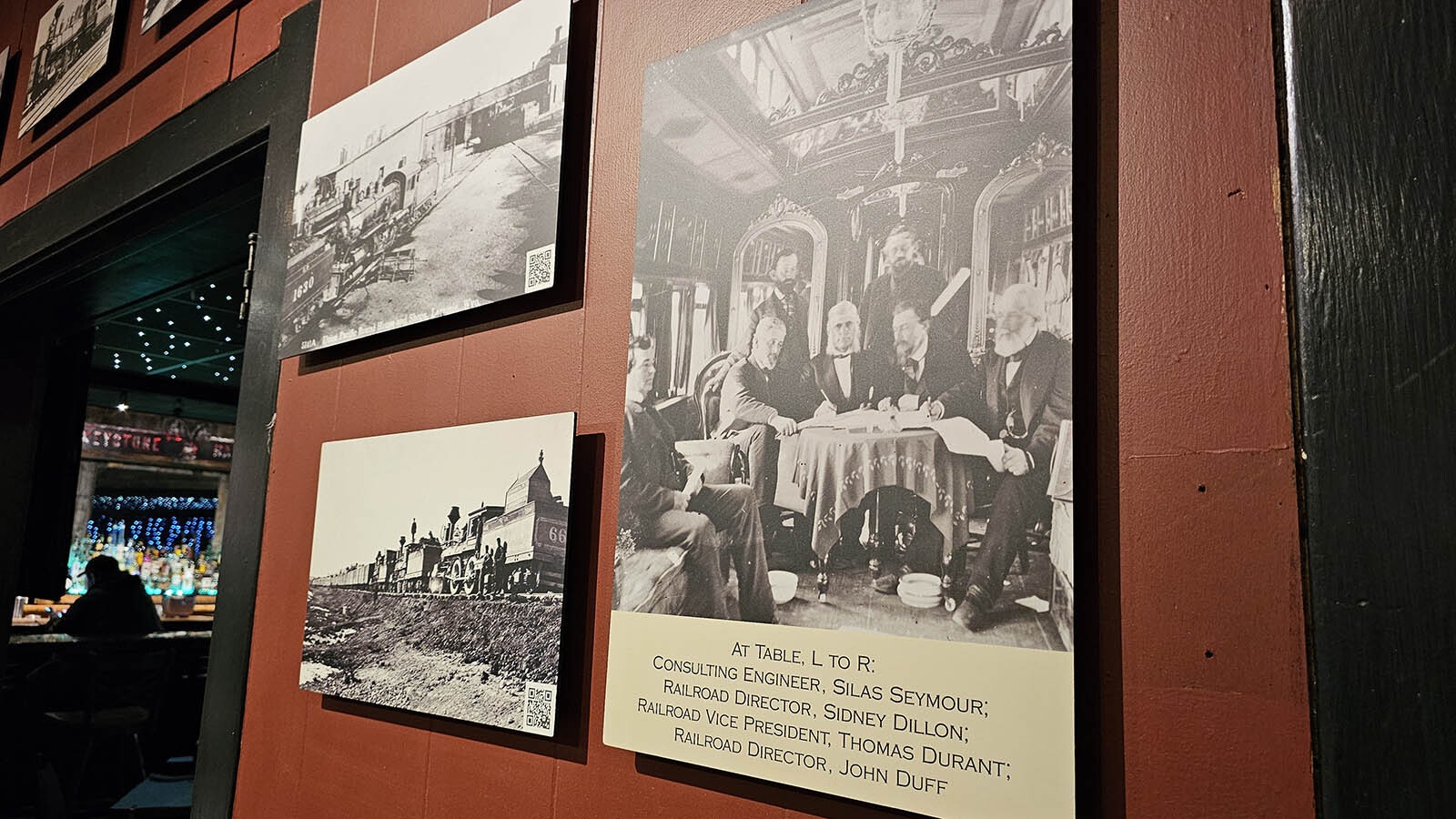 Dinner in a train car, another historical photo hanging on the walls at Cavalryman Steakhouse in Laramie.