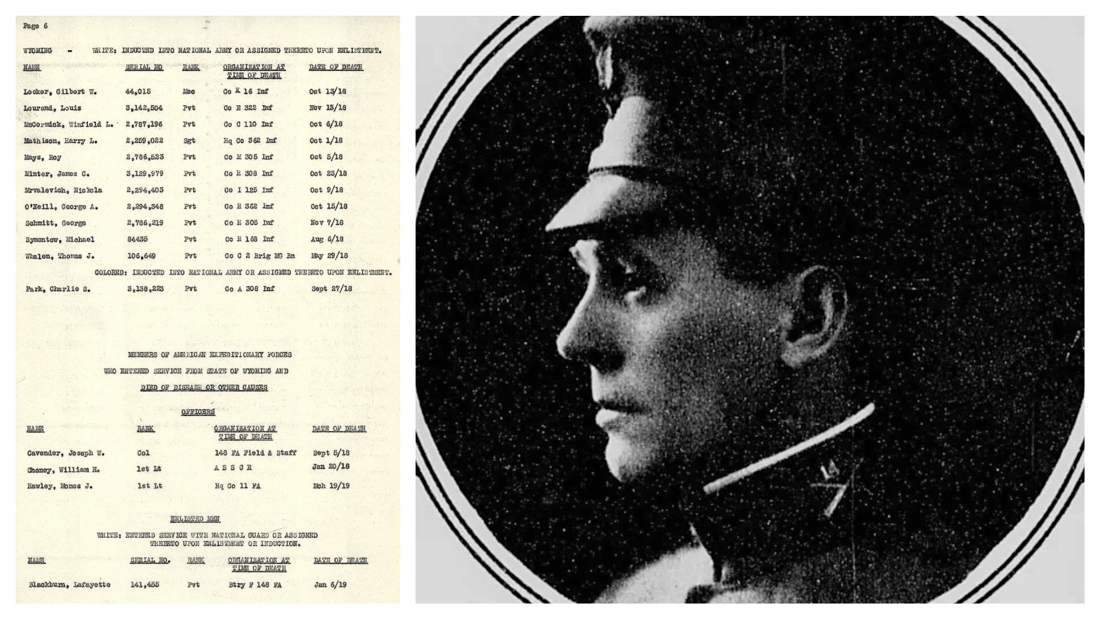 A Wyoming National Guard document details Col. Joseph Cavender died of disease or other causes.\