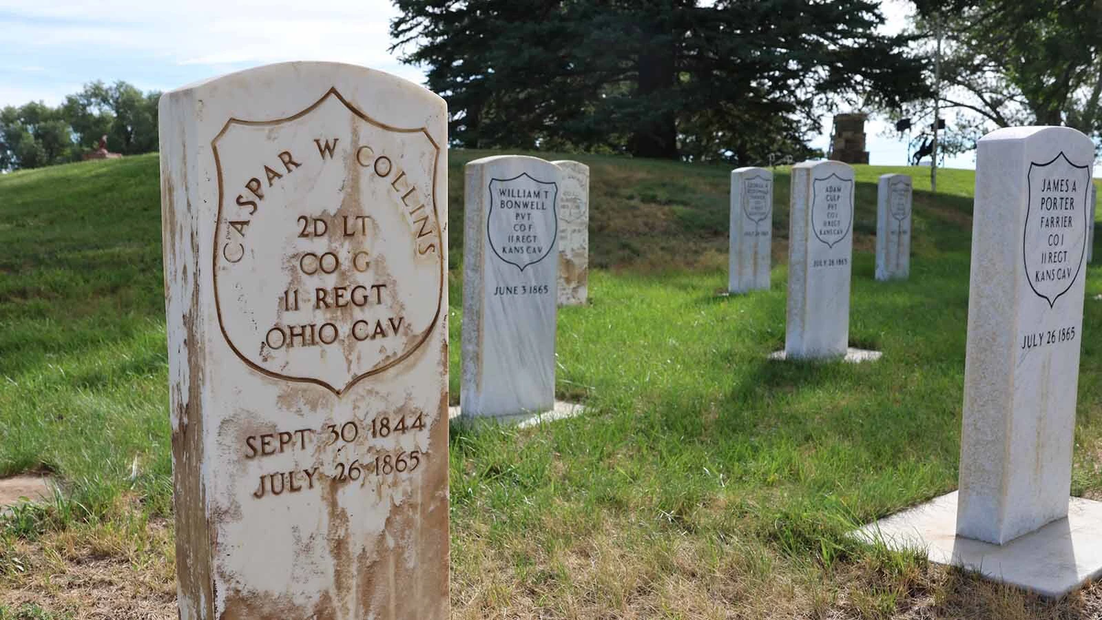 The commemorative headstone for Lt. Caspar Collins was installed at Fort Caspar in 1970 along with 10 other headstones.