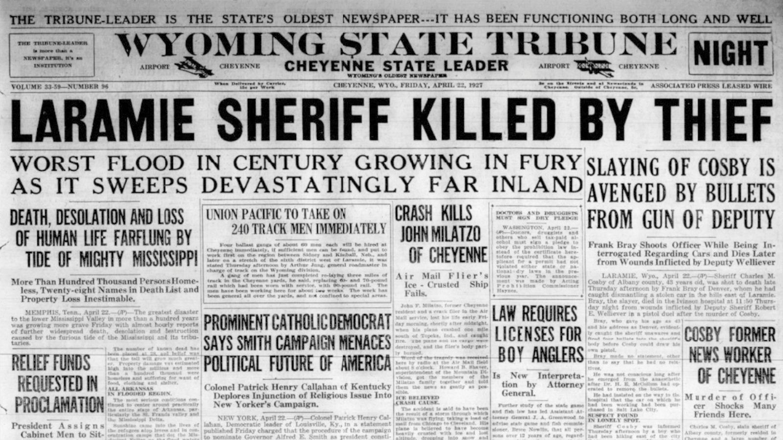 The Wyoming State Tribune reported on Charles Cosby’s death as well as his reputation and friendships as a newsman in the city.