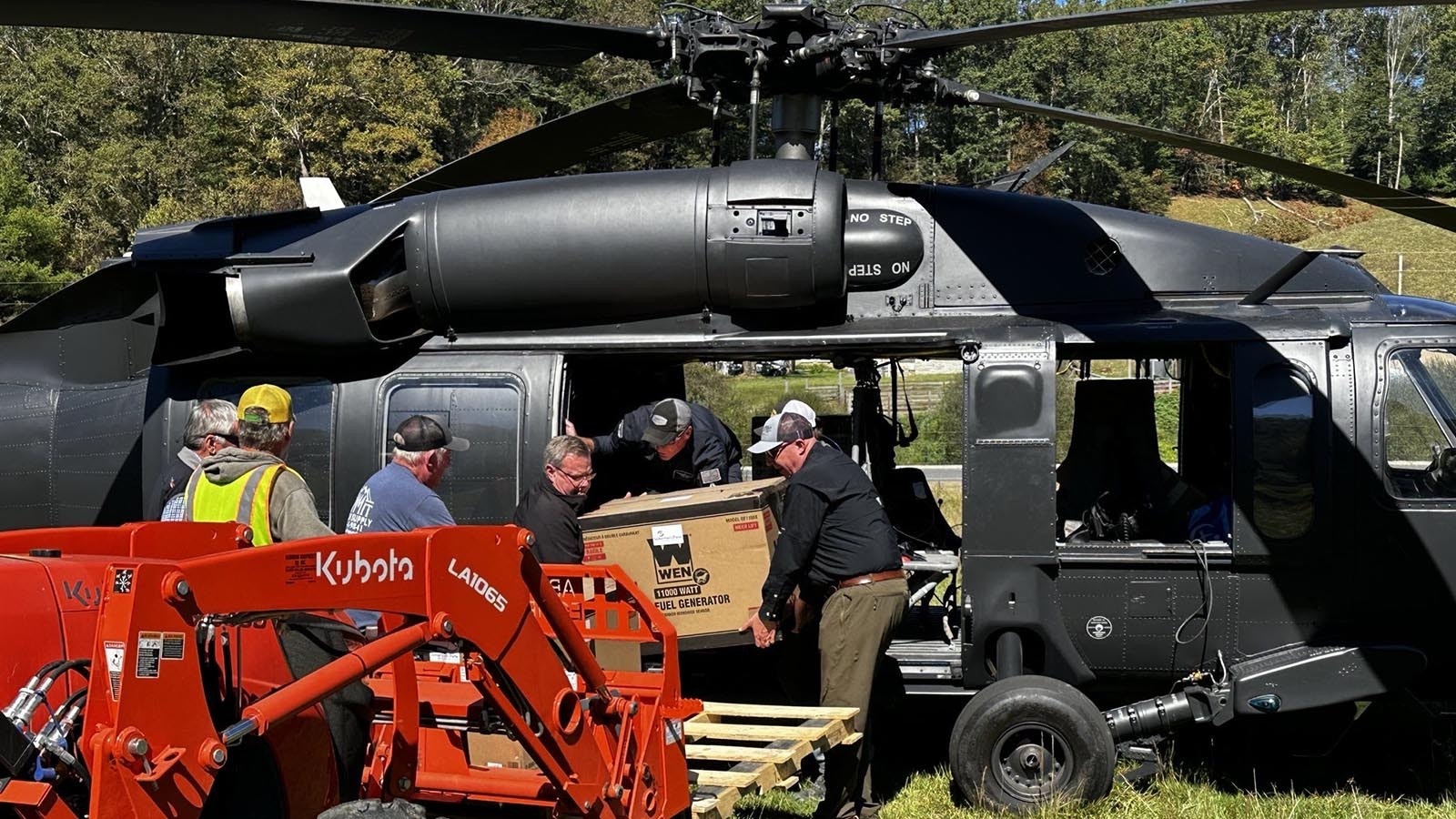 The crew delivered 16 tons of emergency goods in Charles Hoskinson's Black Hawk helicopter.