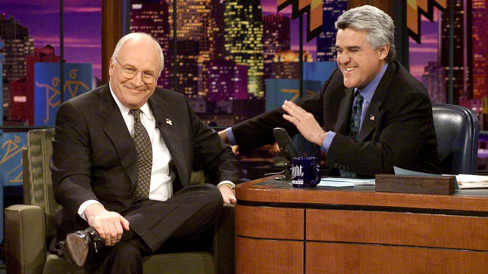The nation is remembering Dick Cheney as the serious, steely-eyed, no-nonsense former secretary of defense and vice president who some dubbed a “war hawk” and others “Darth Vader.” In his home state of Wyoming, they also say he was a heck of a funny guy. Here he shares a laugh with "Tonight Show" host Jay Leno in 2002.
