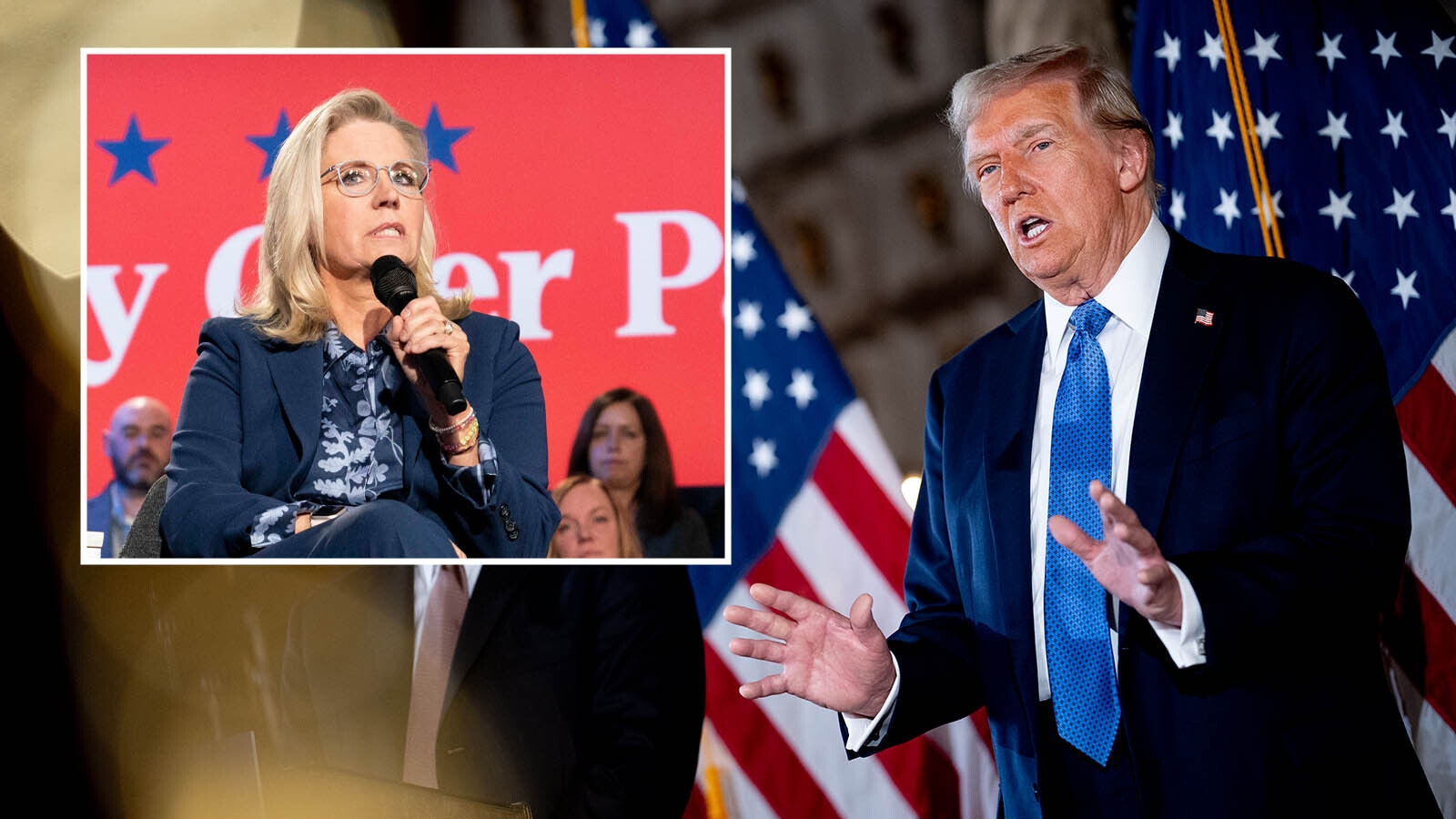 Former Wyoming congresswoman Liz Cheney and President-elect Donald Trump.