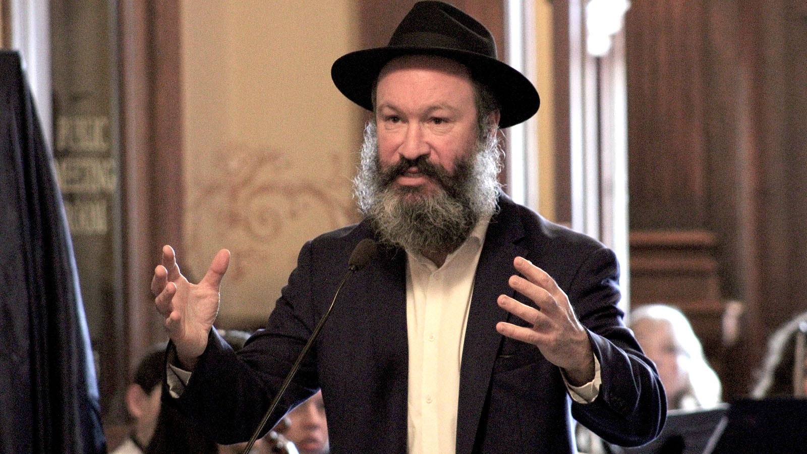 Rabbi Zalman Mendelsohn of the Chabad Jewish Center of Jackson at Monday's Chanukah ceremony at the Wyoming Capitol in Cheyenne.