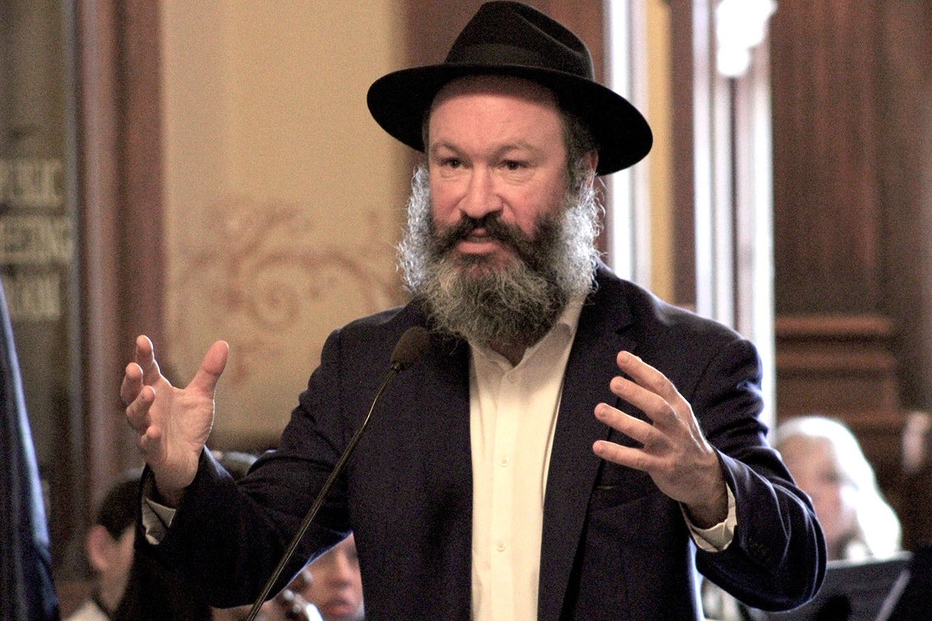 Rabbi Zalman Mendelsohn of the Chabad Jewish Center of Jackson at Monday's Chanukah ceremony at the Wyoming Capitol in Cheyenne.