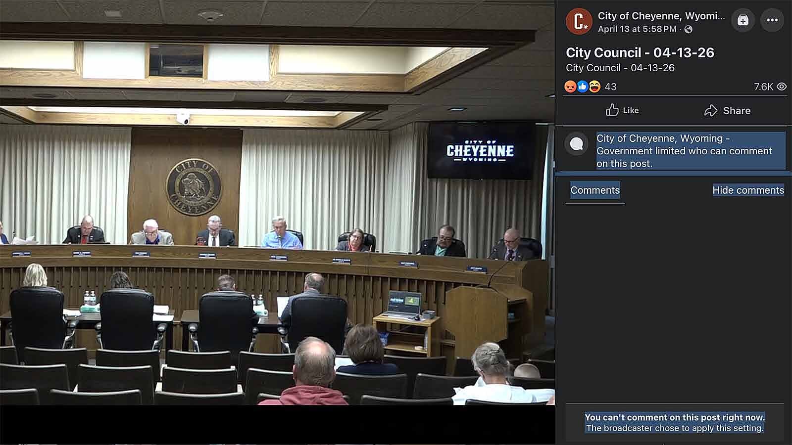Cheyenne’s mayor has turned off comments on City Council meetings livestreamed on the city’s Facebook page. Some say that's an overreaction to criticism, while the mayor says many comments were reckless, threatening and out of hand.