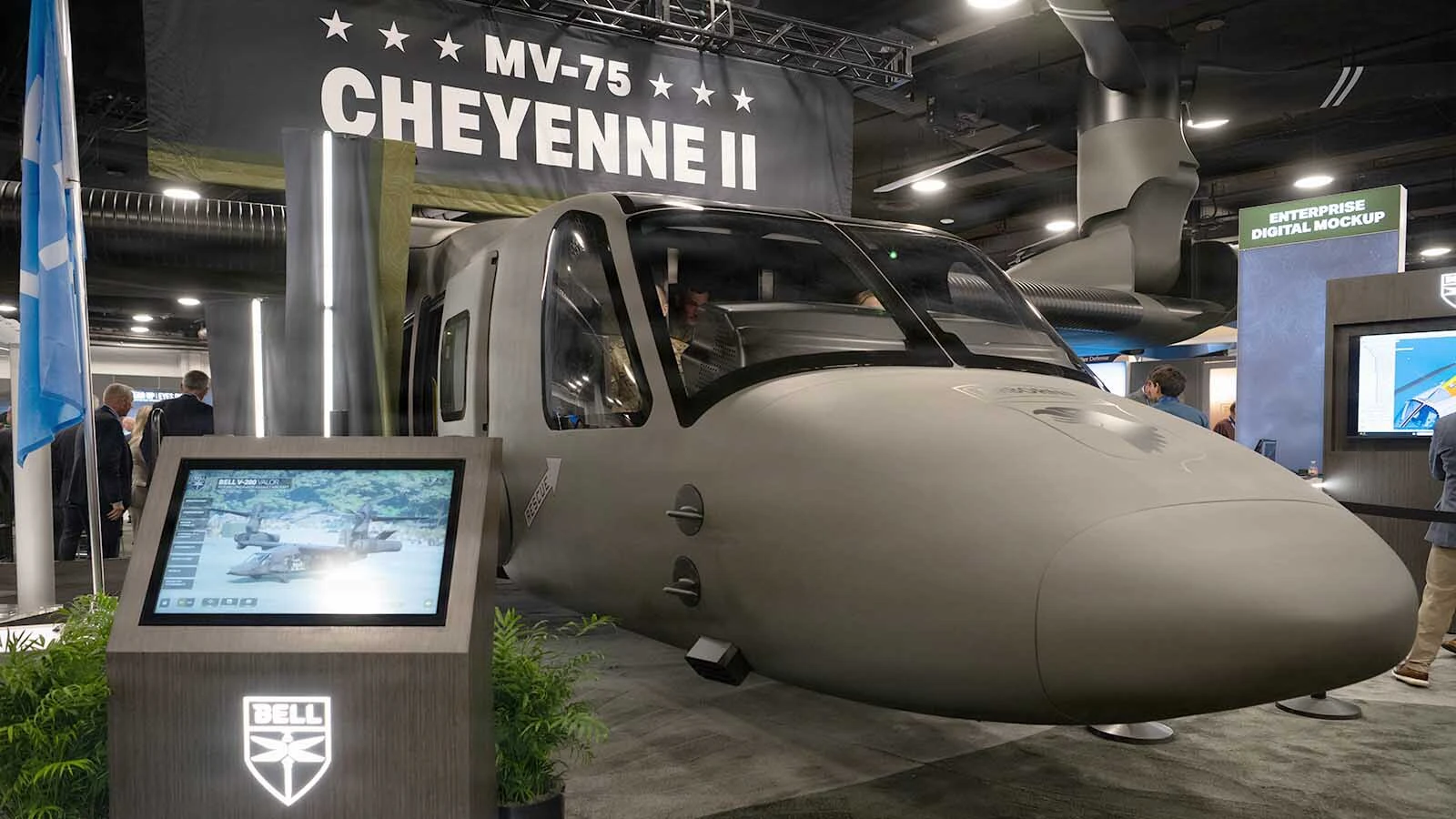 U.S. Army soldiers tour the new MV-75 Cheyenne II Aircraft during the Cheyenne Tribal visit to the Cheyenne II Aircraft unveiling at the Army Aviation Warfighting Summit at the Army Aviation Association of America in Nashville, Tennessee, April 15, 2026.