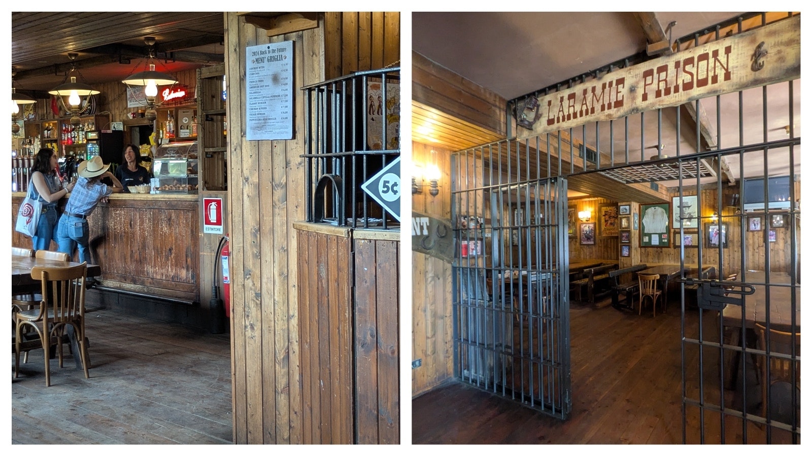 Customers belly up to the bar at one of the restaurants at Cowboyland, left. Right, the Laramie Prison dinning room at the restaurant in Cowboyland.
