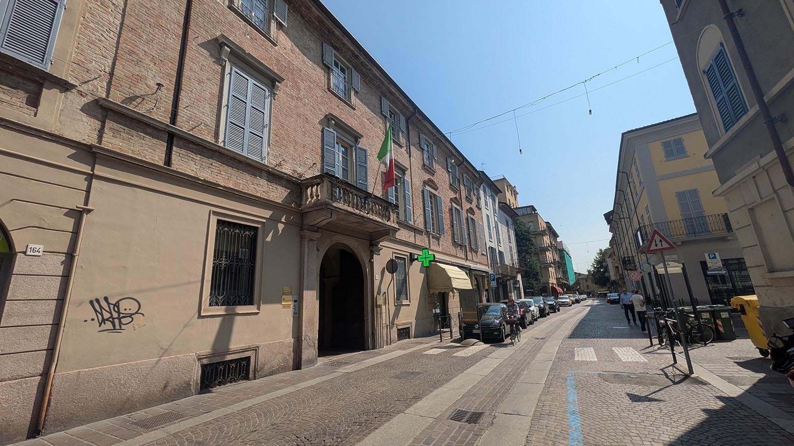The balcony with the Italian flag is where Napoleon Bonaparte was said to see of his troops in Voghera in 1800.
