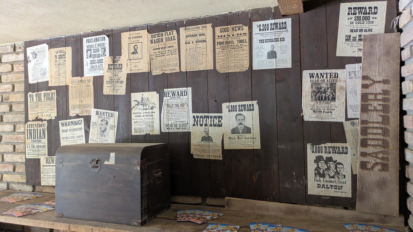 Reproductions of "wanted" posters hang outside the stables at Cowboyland in Voghera.
