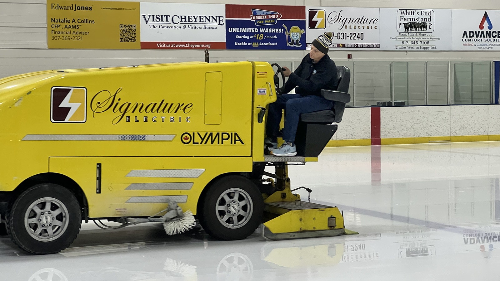 Cheyenne's Jeff Gillotti drives a Zamboni over the ice surface at the Cheyenne Ice and Events Center.