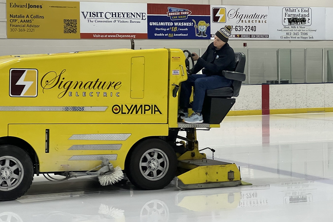 Cheyenne's Jeff Gillotti drives a Zamboni over the ice surface at the Cheyenne Ice and Events Center.