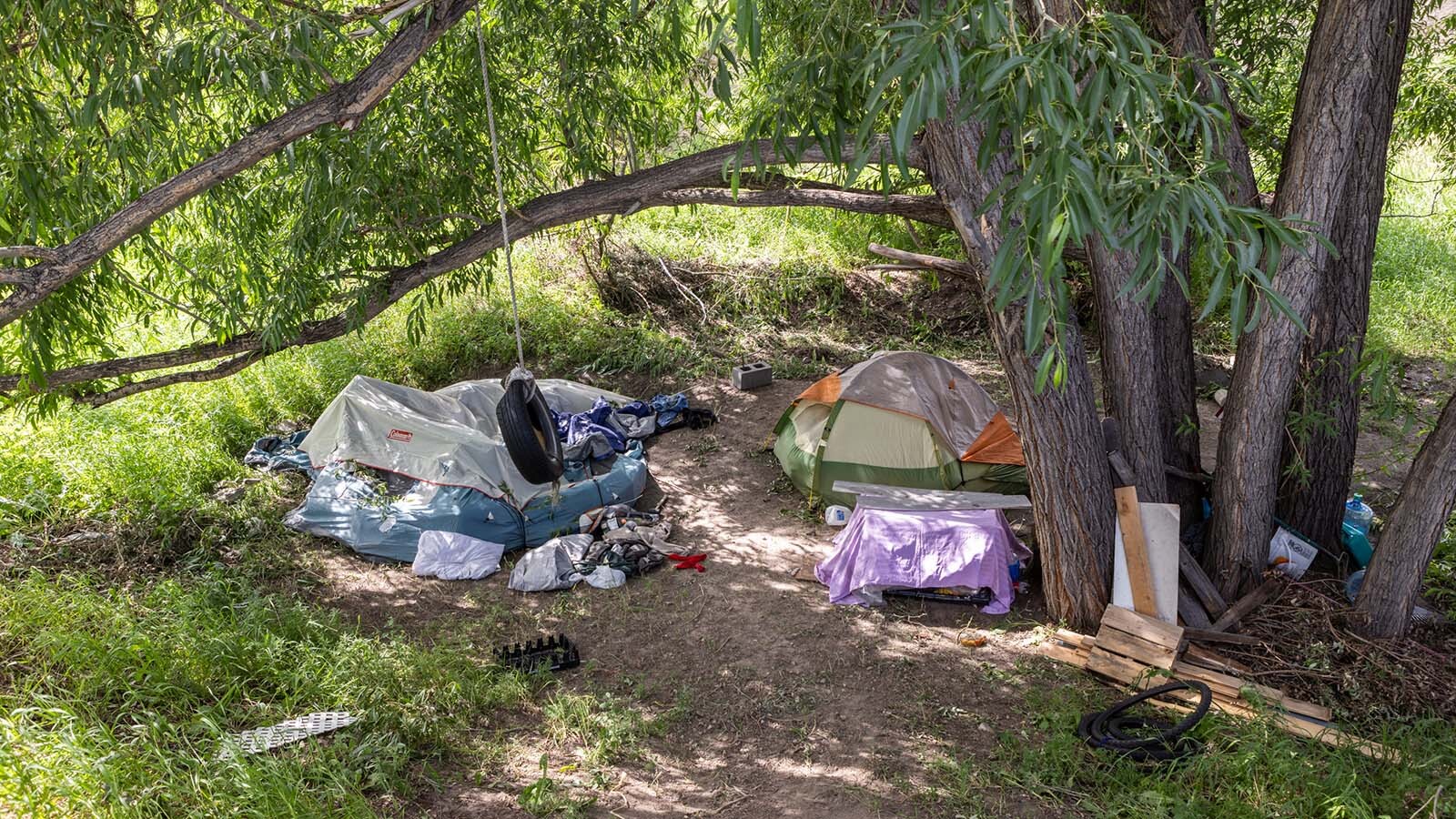 Homeless camp near Carey Avenue, West 3rd Street and Deming Drive along Crow Creek in Cheyenne, Wyoming, in this file photo.