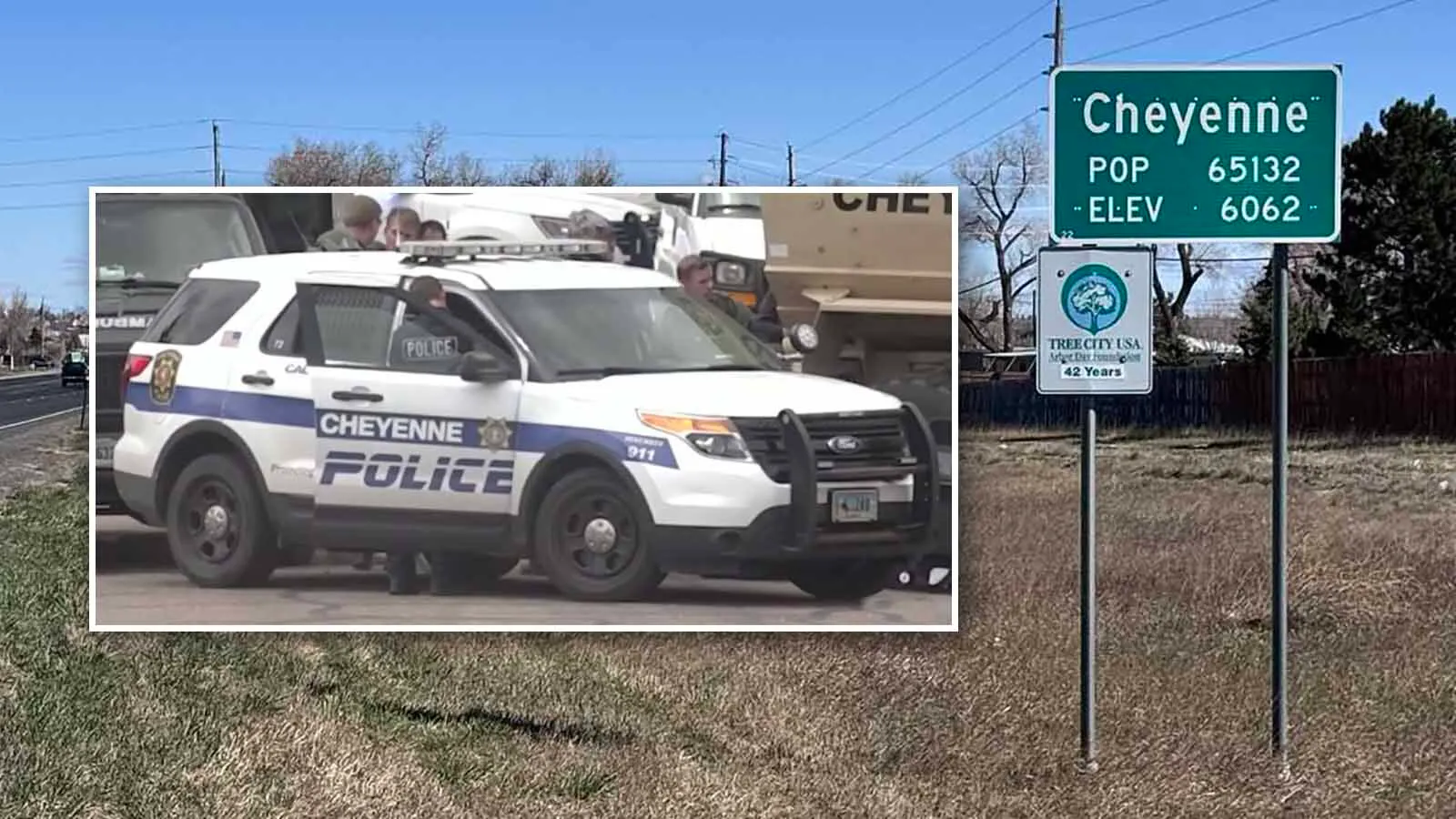 Cheyenne police car and green sign 10 19 26