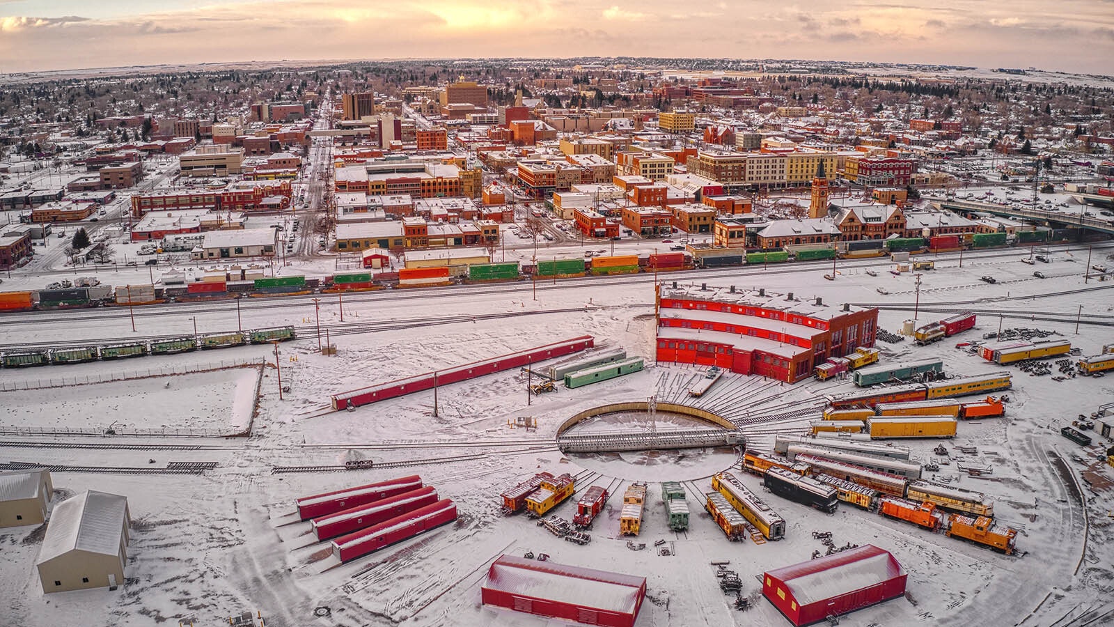 Aerial view of the downtown Cheyenne rail yard.