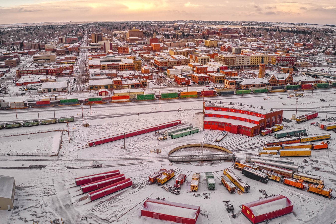 Aerial view of the downtown Cheyenne rail yard.