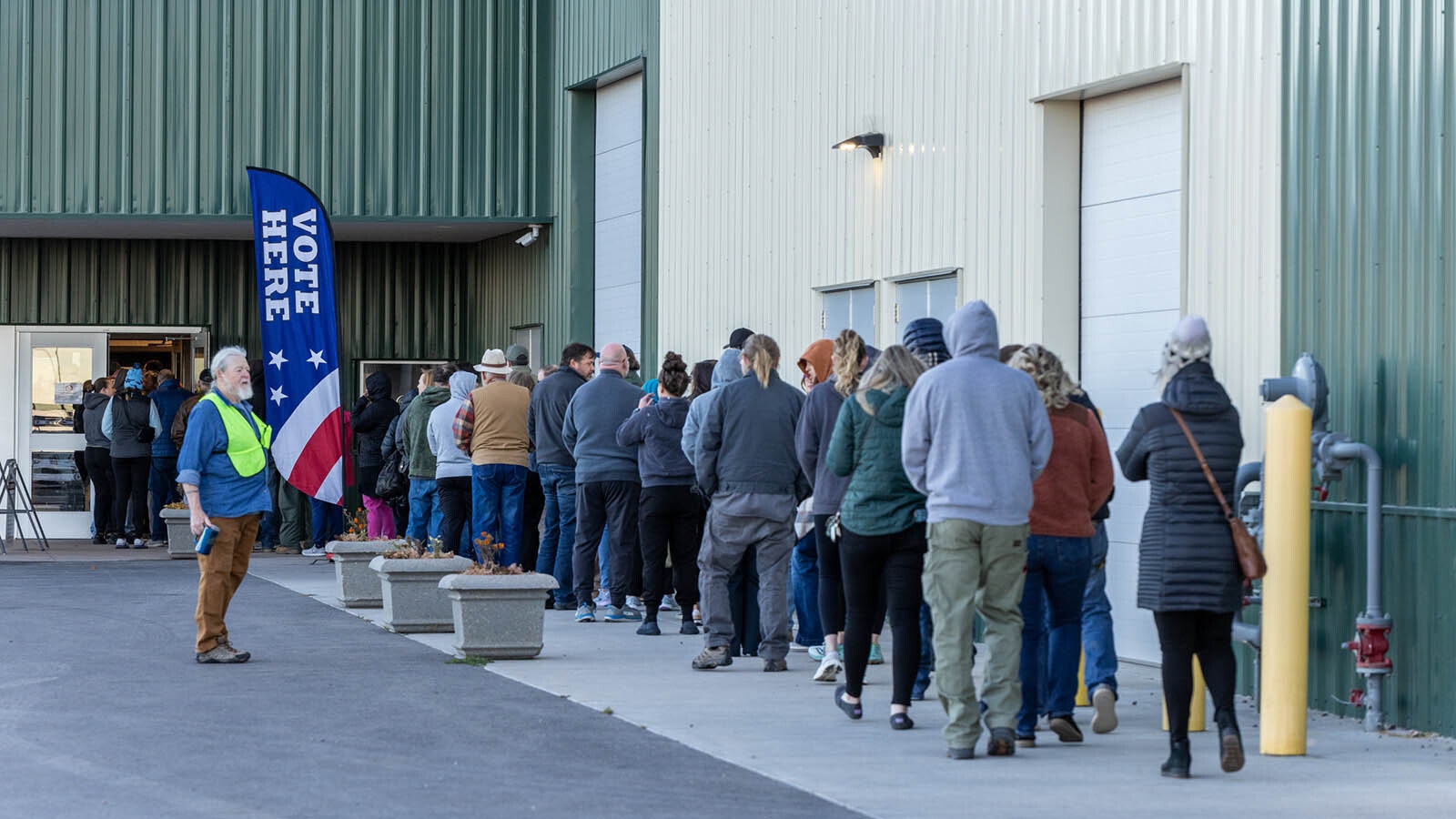 Lines were long when the polls opened at 7 a.m. Tuesday, Nov. 5, 2024, at the Archer Complex in Cheyenne.