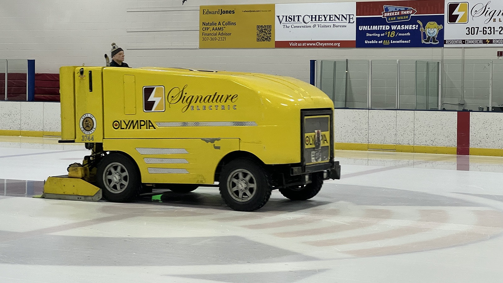 Jeff Gillotti drives a Zamboni over the ice surface at the Cheyenne Ice and Events Center.