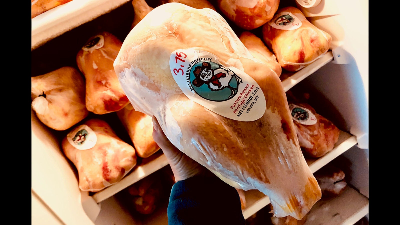 Packaged whole chicken from Melissahof Farm.