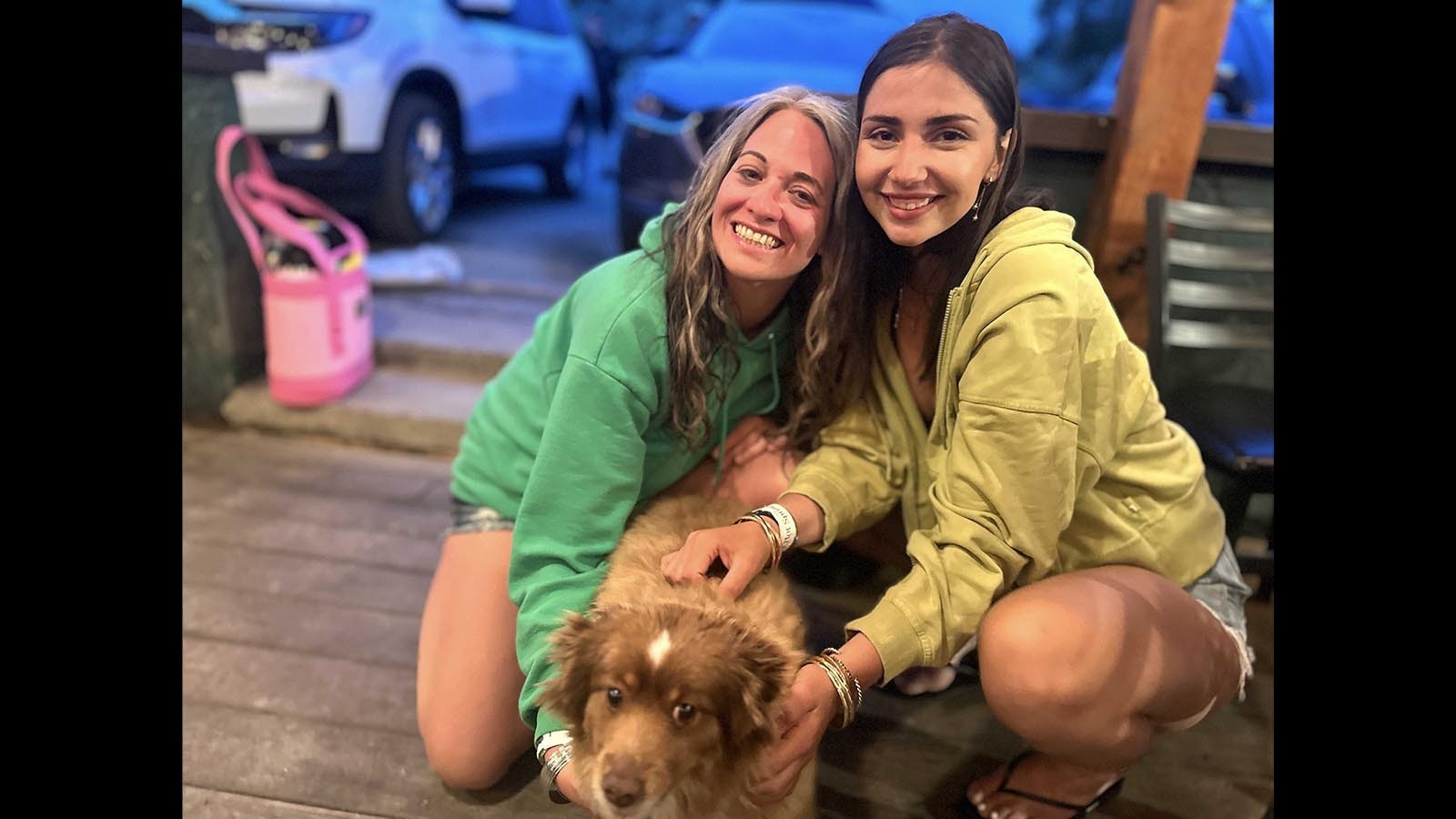 Jennica Hammond and her friend Audrey Nunberg — who was fresh off a broken engagement — give love to Chico the dog.