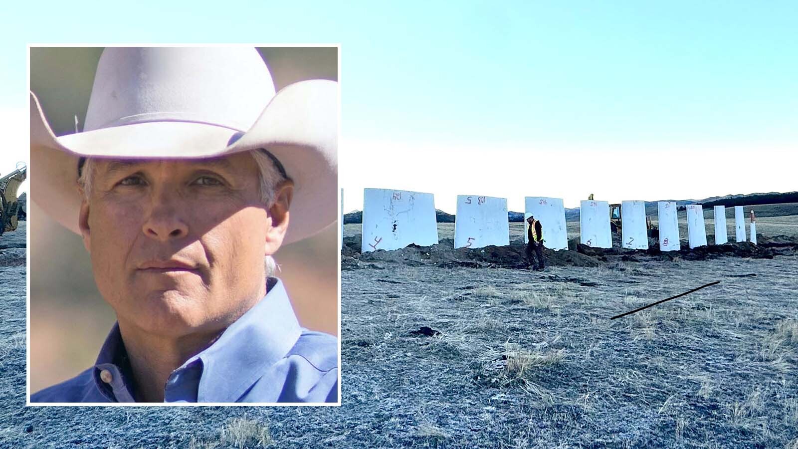 Parts of a wind turbine blade had been installed off of Esterbrook Road south of Douglas as part of a sculpture and snow fence project by Casper artist Chris Navarro is calling “The Wall of Renewal.”