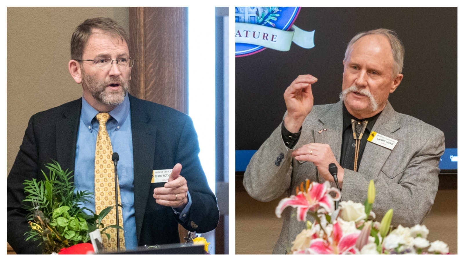 State Sens. Chris Rothfuss, D-Laramie, left, and Larry Hicks, R-Baggs, successfully argued to restore money for a world-class shooting range near Cody.