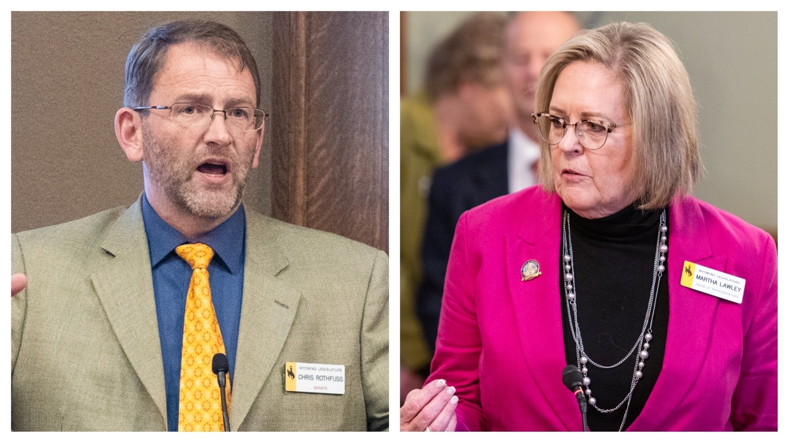 Sen. Chris Rothfuss, D-Laramie (left), Rep. Martha Lawley, R-Worland (right)