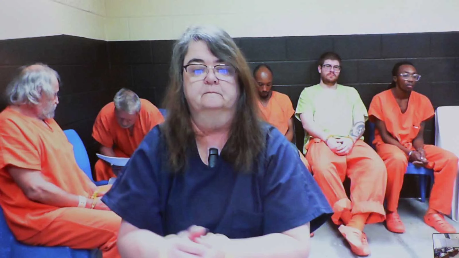 Christine Rodriguez appears via closed-circuit video in Natrona County Circuit Court on Thursday, April 16, 2026.