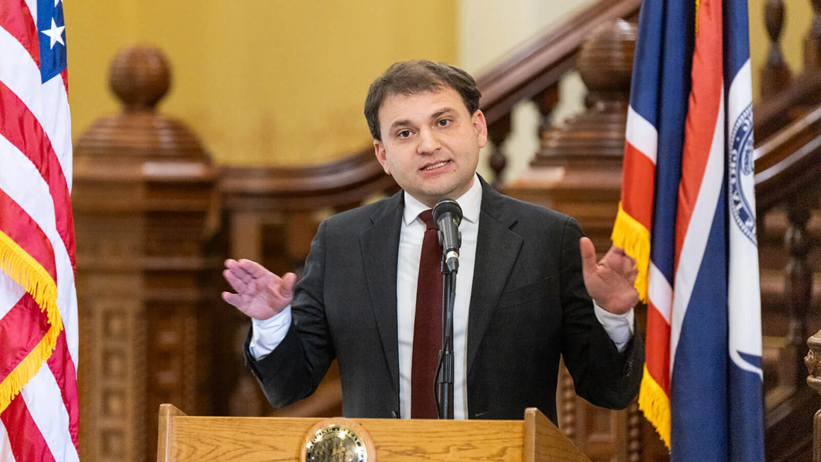 Secretary of State Chuck Gray at a press conference. FILE PHOTO