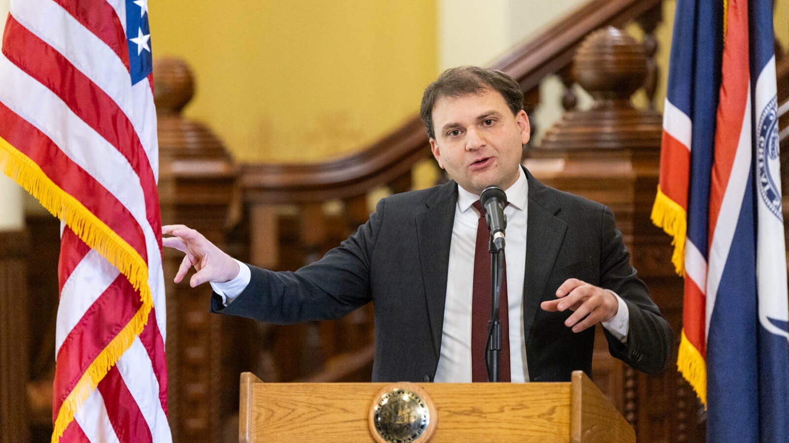 Secretary of State Chuck Gray speaks at his press conference Dec. 19, 2024, to announce legislative priorities for election integrity in 2025.