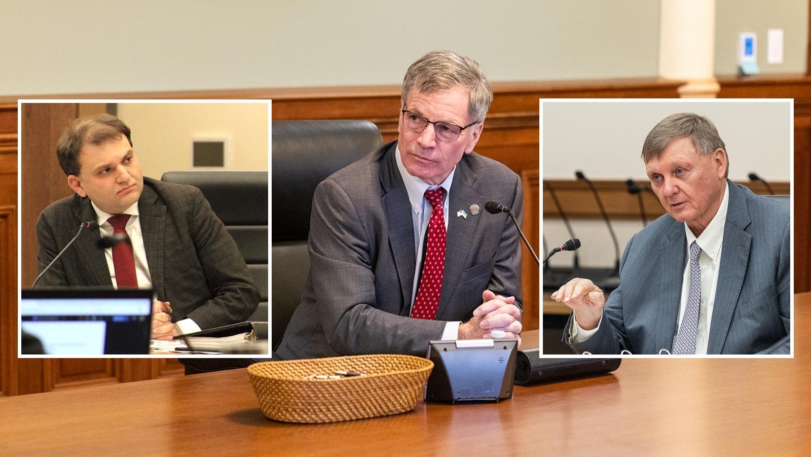 Secretary of State Chuck Gray, from left, Gov. Mark Gordon, and State Treasurer Curt Meier.
