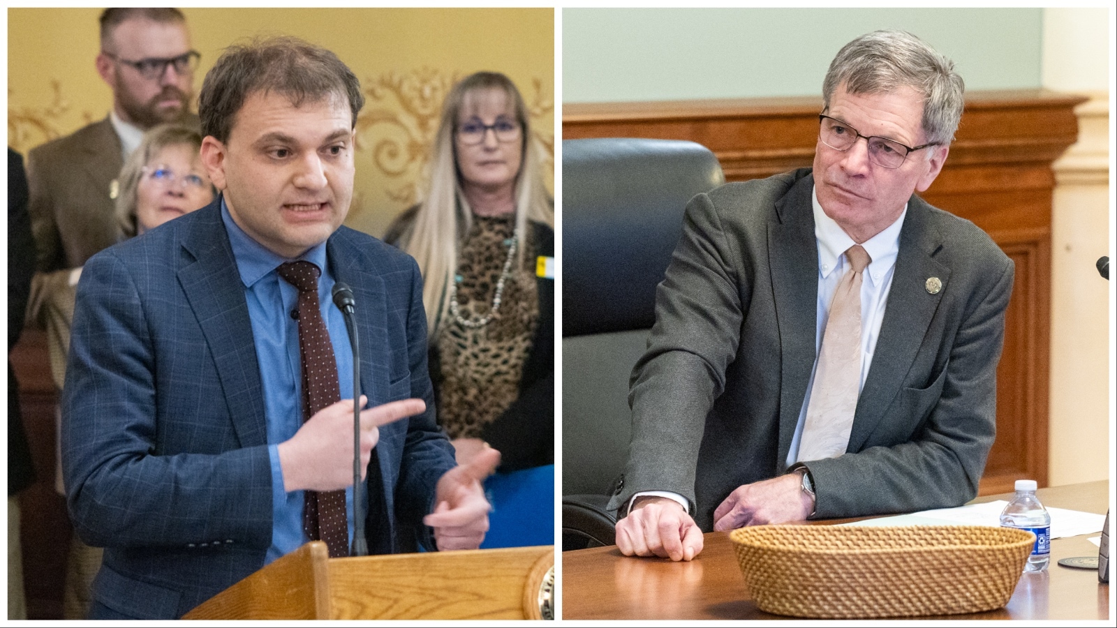 Secretary of State Chuck Gray, left, and Gov. Mark Gordon.