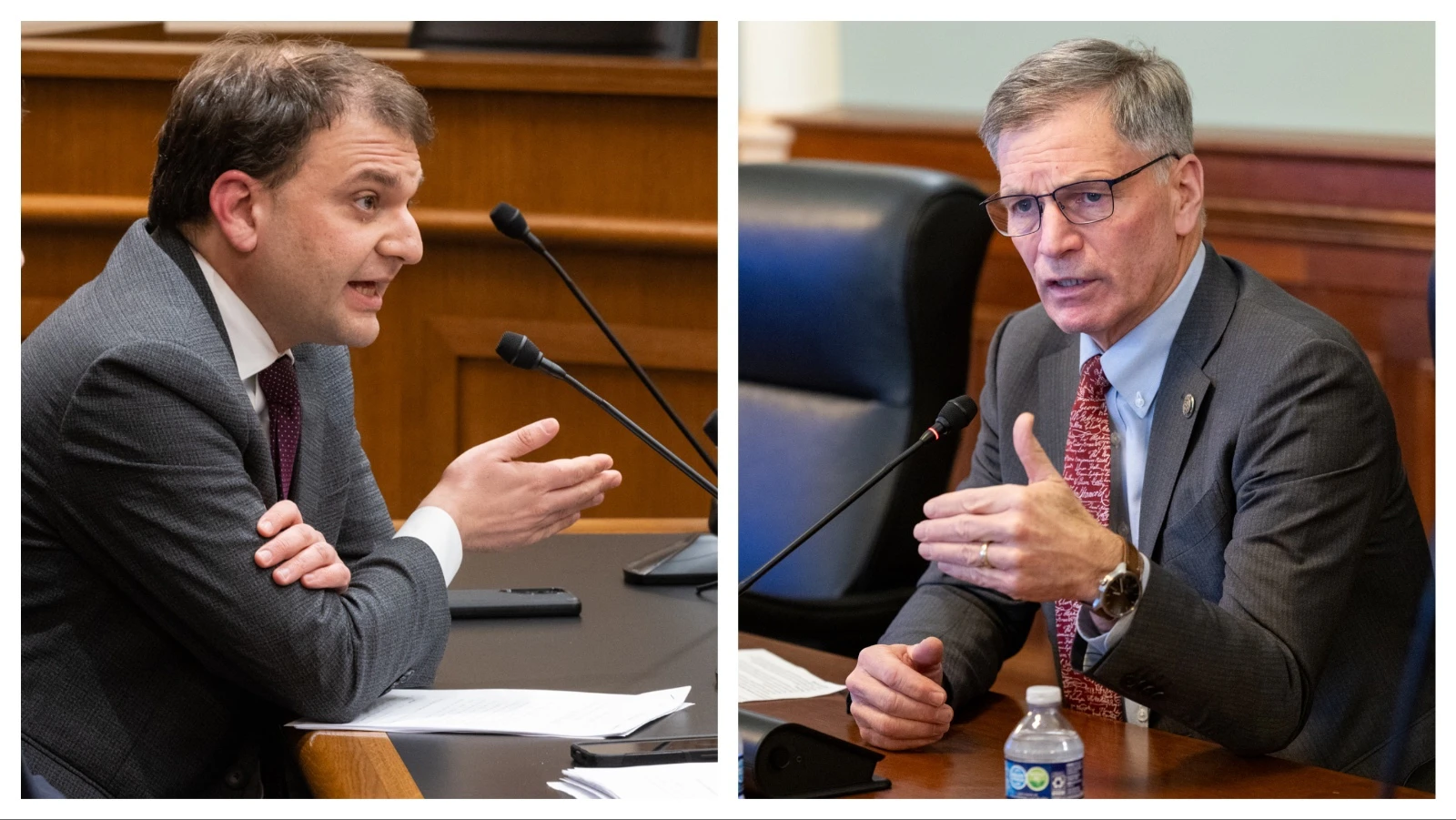 Though campaigning against data centers, Chuck Gray, left, voted yes on a data center generation facility easement in June. Gray indicated Thursday that his aye-vote was Gov. Mark Gordon's fault. "The Secretary is sounding like a jackass in a barn," Gordon responded.
