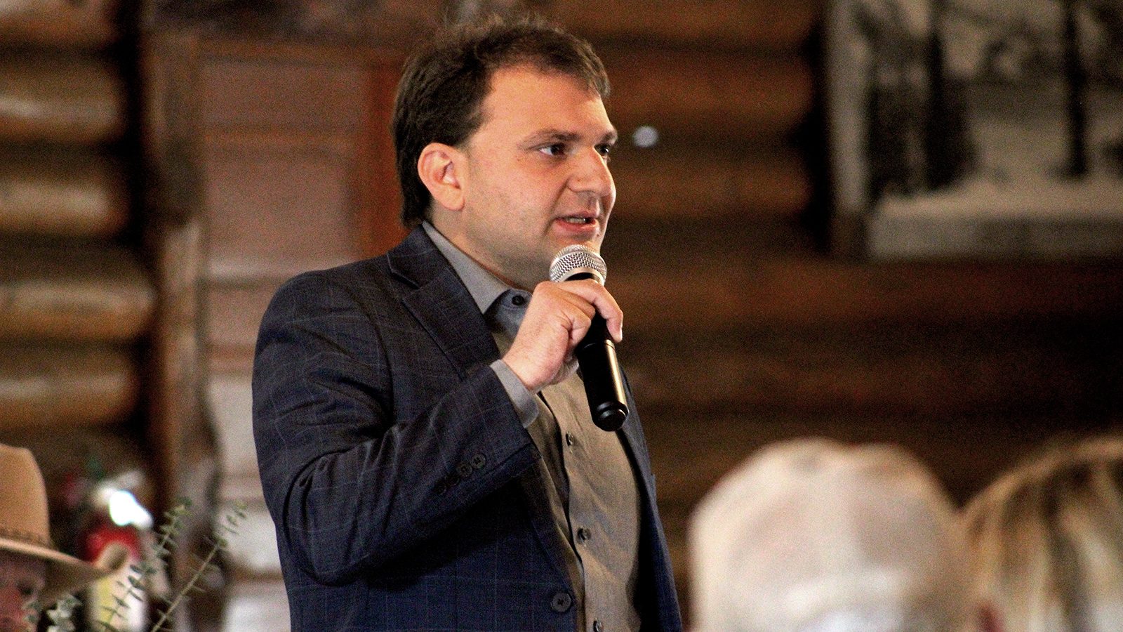 Chuck Gray talks about potential election issues and concerns with state GOP leaders Saturday in Laramie during a meeting of the Wyoming Republican Party Central Committee.