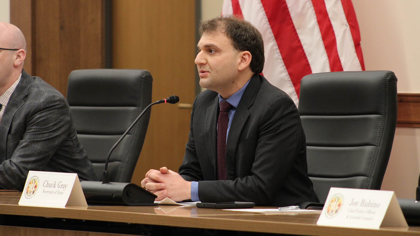 Secretary of State Chuck Gray presents his proposed election rules Friday at the State Capitol.