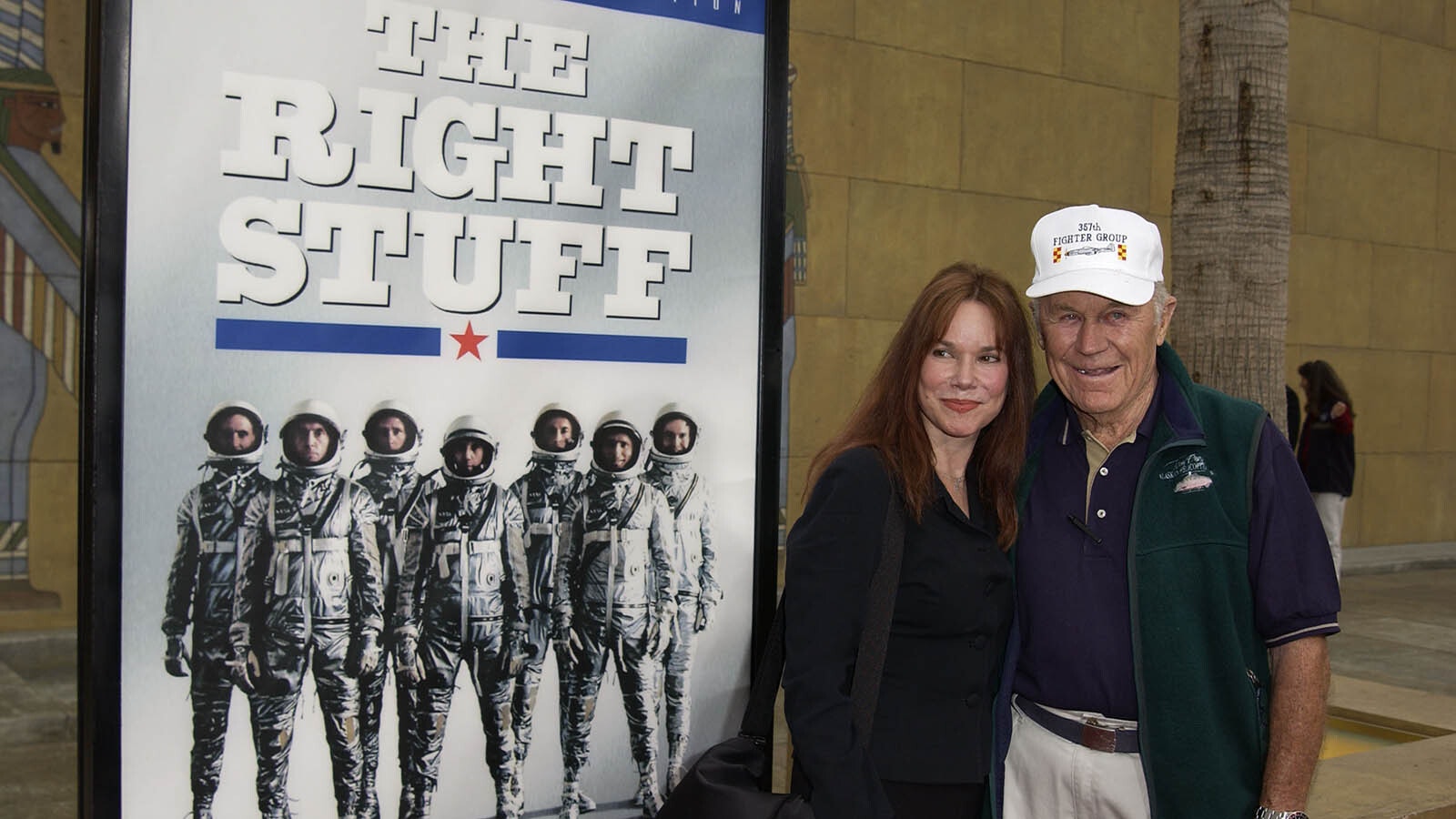 Gen. Chuck Yeager, right, and actress Barbara Hershey attend a special 20th Anniversary screening and DVD release of "The Right Stuff" at the Egyptian Theatre on June 9, 2003. in Hollywood, California.