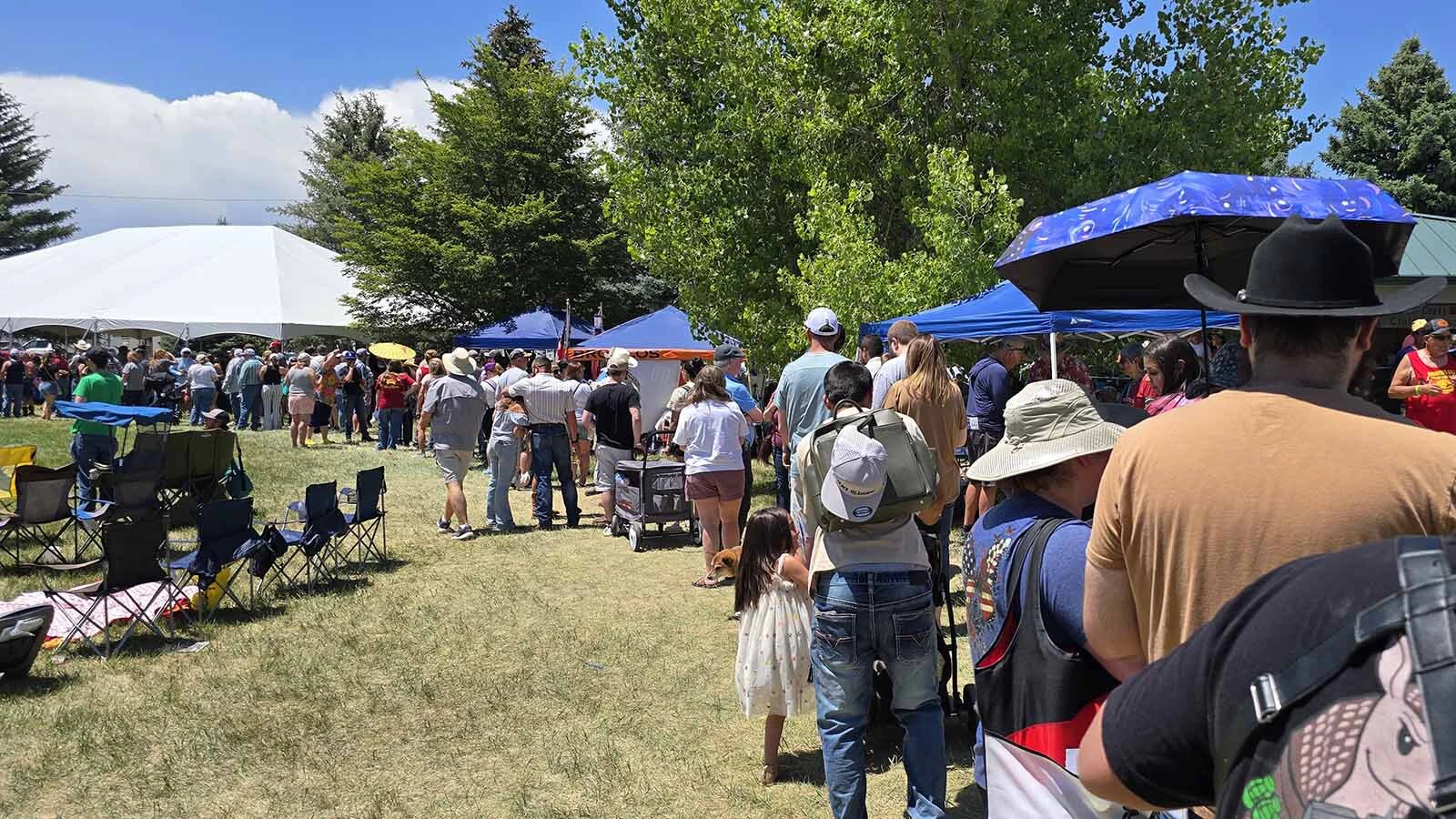 The line to get into the Chugwater Chili Cook-off's chili contestant area is long.