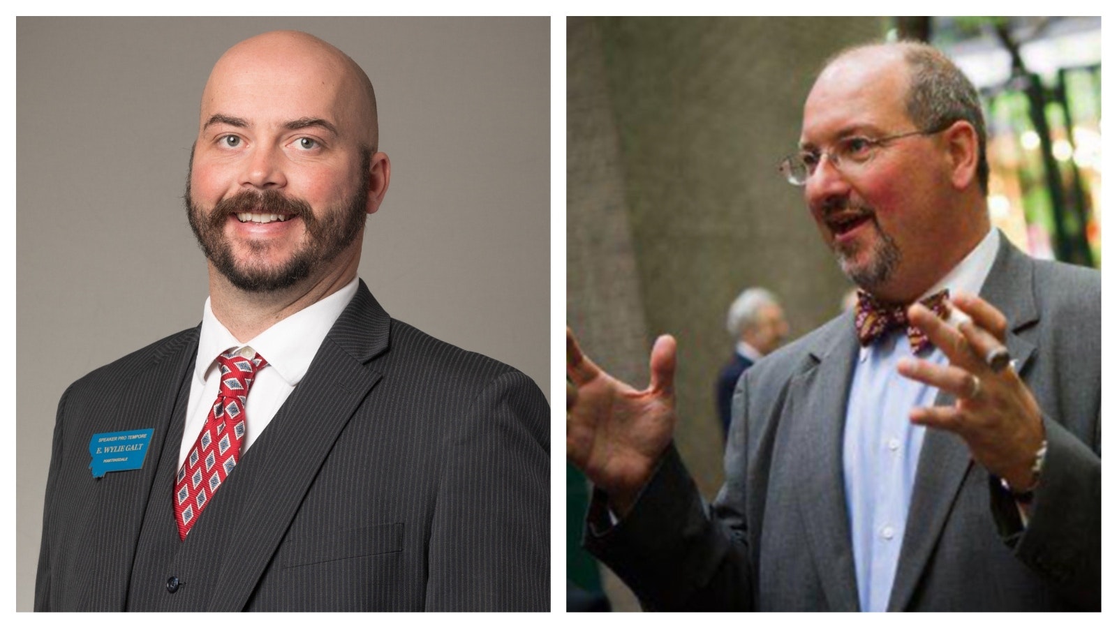 Montana state Sen. Wiley Galt, left, told his fellow legislators he wants “to legalize cigar bars” in Montana. Right, Pro-cigar lobbyist Glynn Loope doesn't openly hand out cigars.