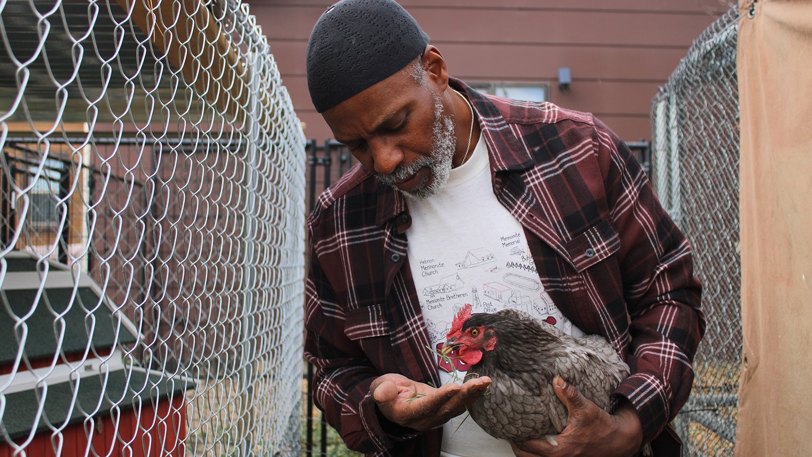 Along with building up his handyman business, Clarence Fisher also finds peace in raising his own chickens.