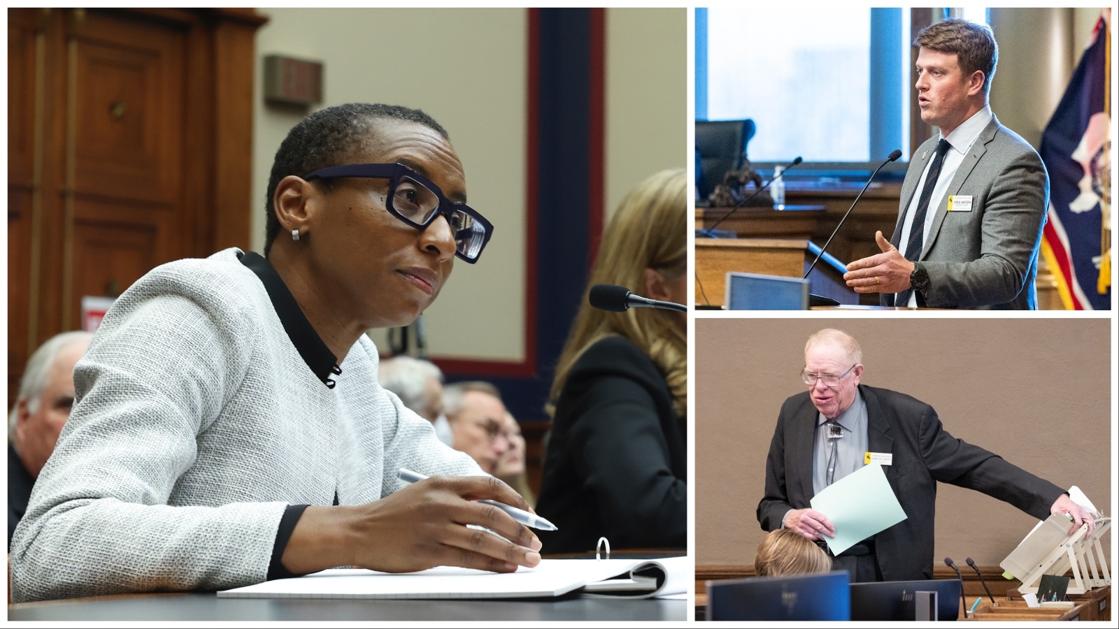 Former Harvard President Claudine Gay, left, and Wyoming Harvard grads Rep. Cyrus Western, above, and Sen. Charlie Scott.