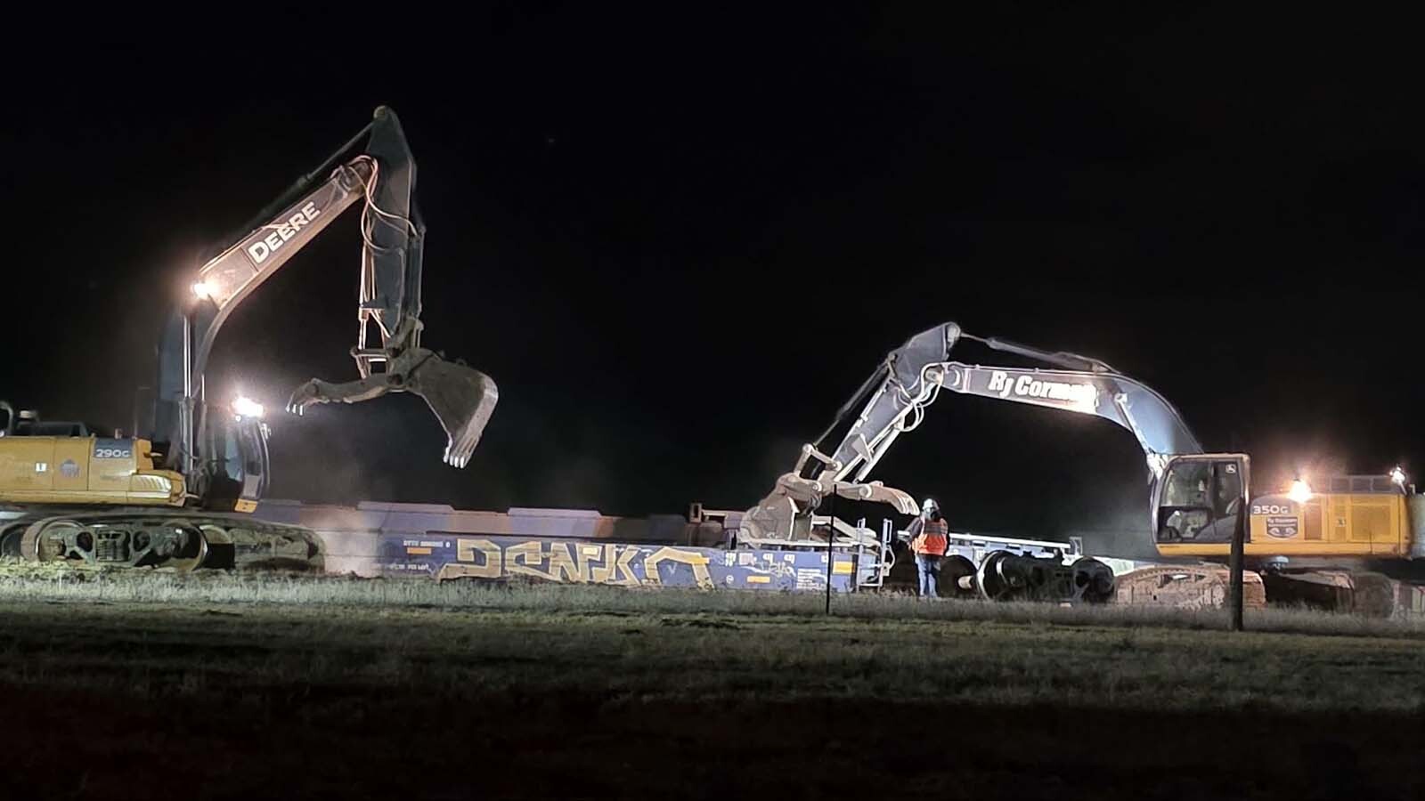 After strong winds blew more than 100 stacked freight cars off BNSF Railway tracks near Cheyenne on Friday, crews mobilized to clean it up. Within 18 hours, the tracks were clear again.