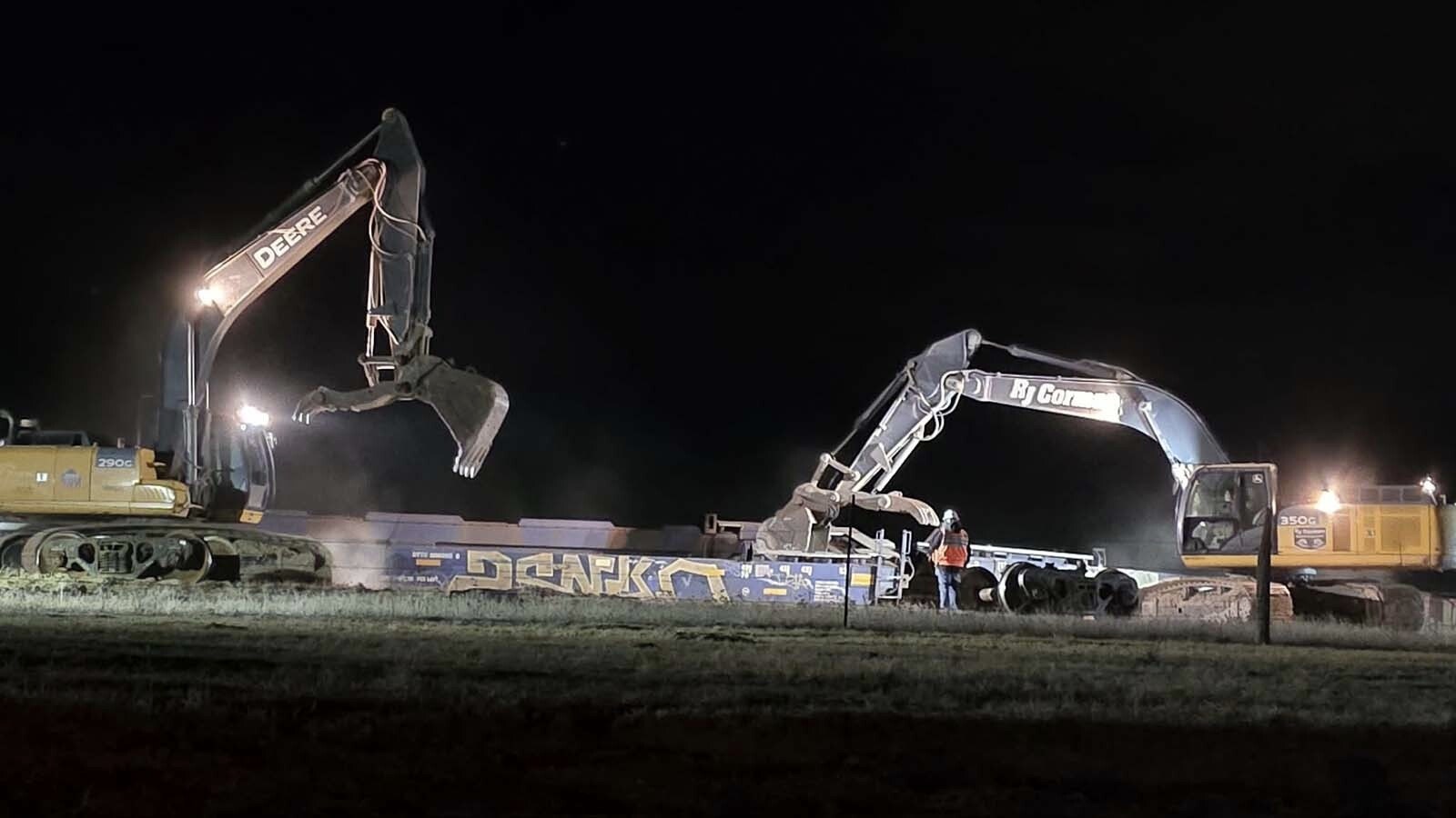 After strong winds blew more than 100 stacked freight cars off BNSF Railway tracks near Cheyenne on Friday, crews mobilized to clean it up. Within 18 hours, the tracks were clear again.