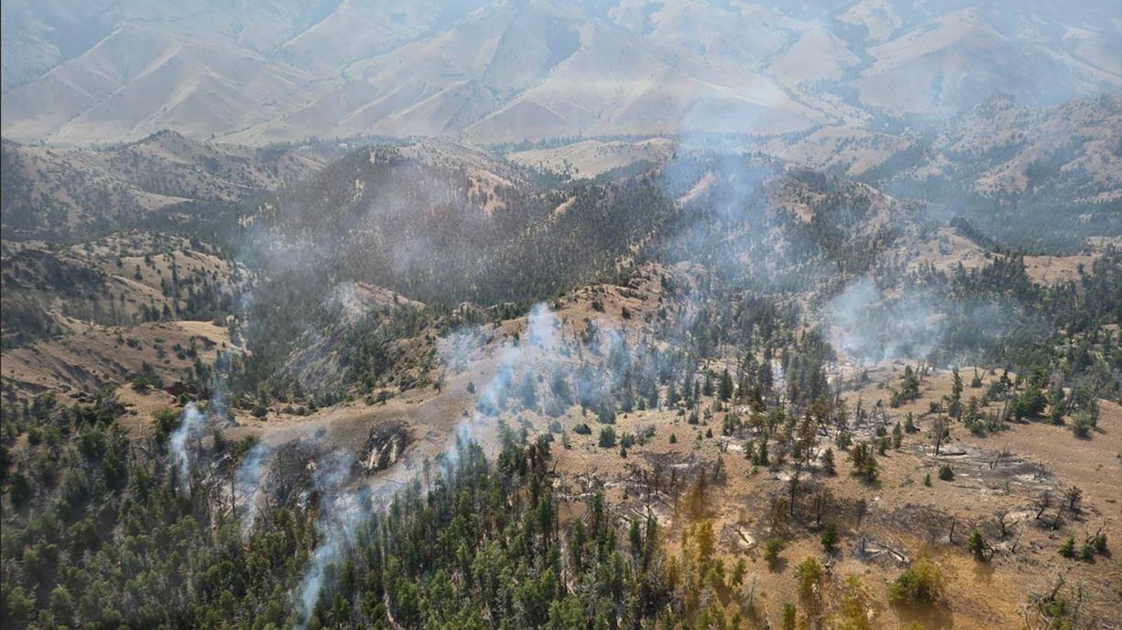 An overview of the burn area of the Clearwater Fire in northwest Wyoming.