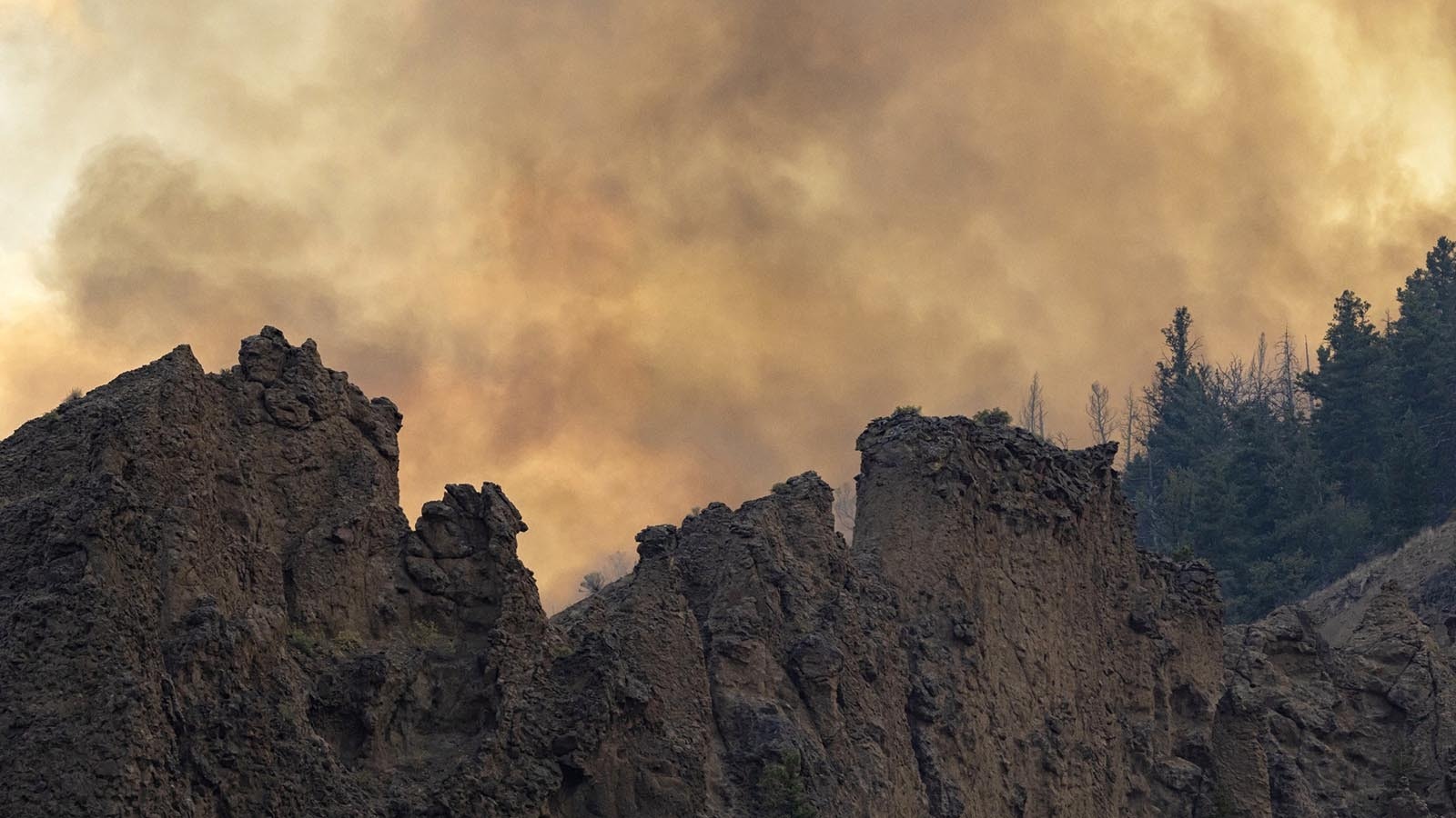 The Clearwater fire burning in the Shoshoni National Forest east of Yellowstone and near Wapiti, Wyoming.