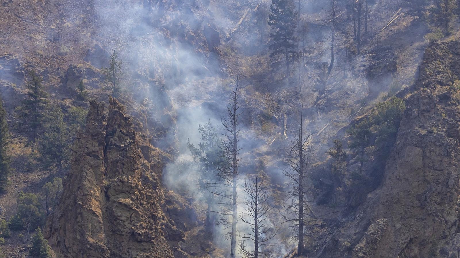 The Clearwater fire burning in the Shoshoni National Forest east of Yellowstone and near Wapiti, Wyoming.