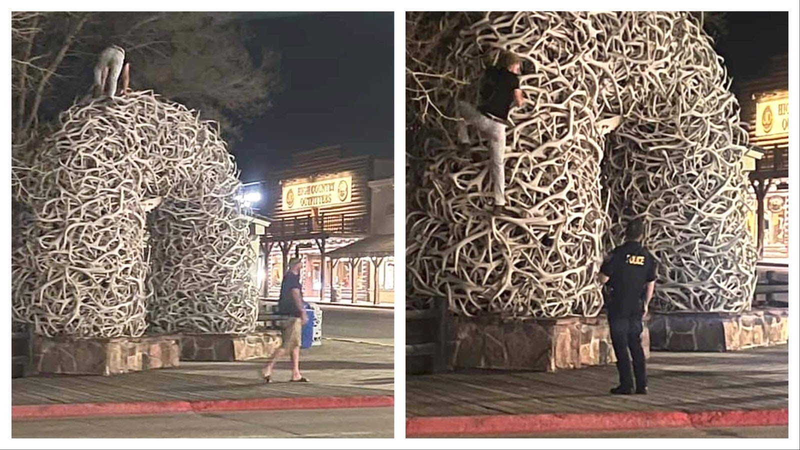 A drunk Montana man was reportedly trying to impress girls by climbing on one of the famous antler arches at the town square in Jackson, Wyoming. He got a $100 ticket, and his dumb deed posted to social media.