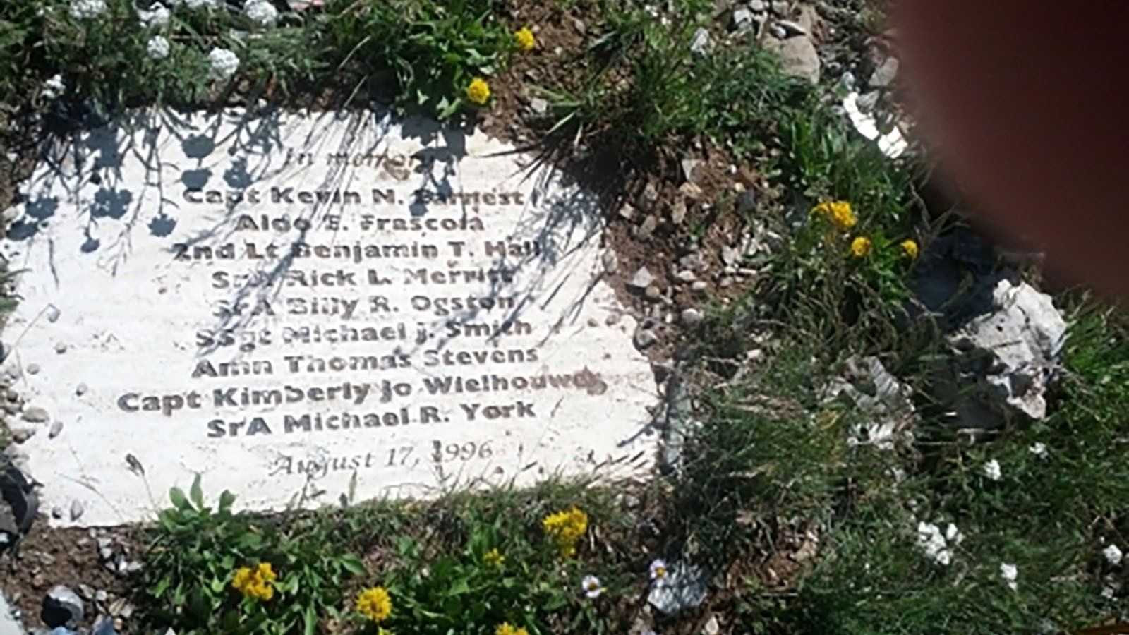 The names of those lost are on this stone at the crash site.