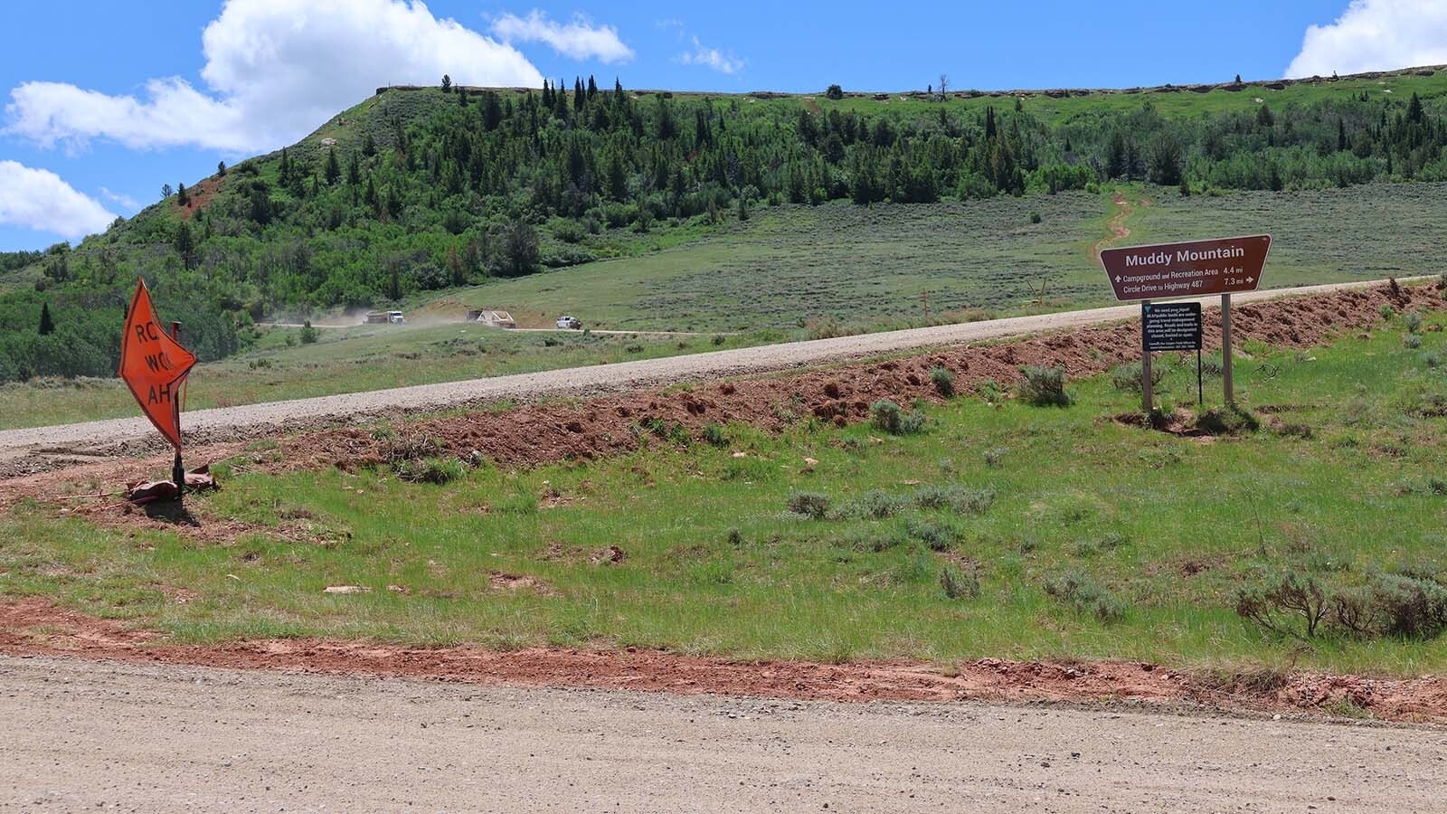 Gravel trucks were using County Road 505 on June 18, 2024, to haul gravel to the BLM project on Muddy Mountain.