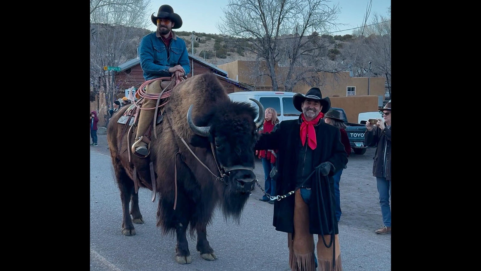 Clyde is gentle and patient with people despite his intimidating appearance. That puts the 9-year-old bison in high demand and has made him the West's biggest breakout star with credits that include the hit television show “Yellowstone." Here he poses during last year's Christmas parade in Madrid, New Mexico.
