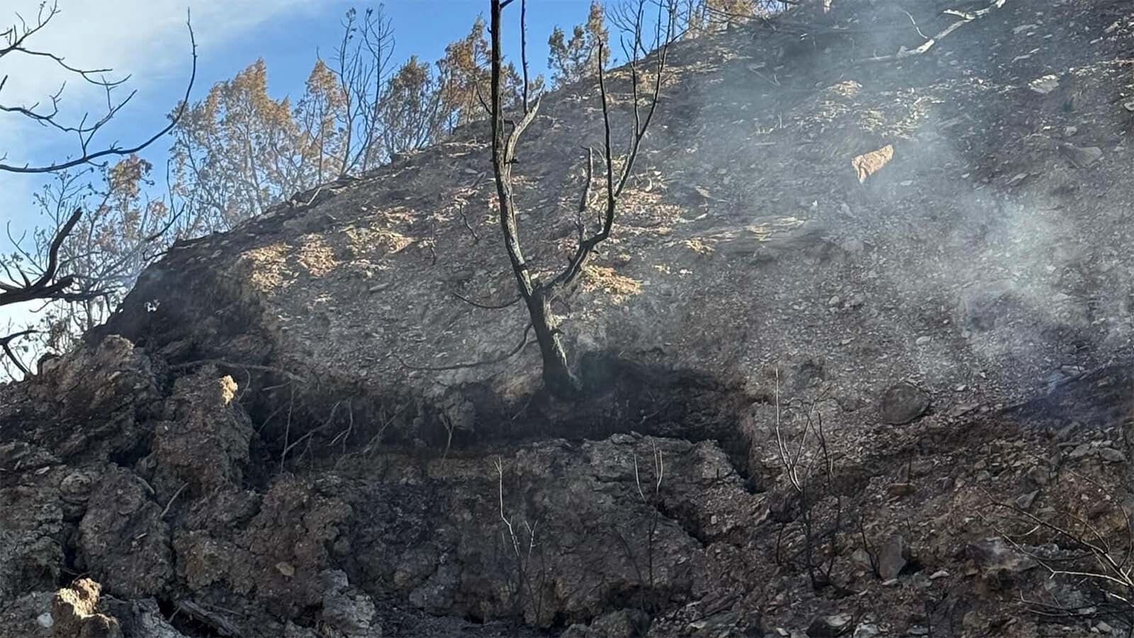 Here’s an area in southeastern Montana near the Wyoming border where a wildfire burned through and ignited a coal seam.